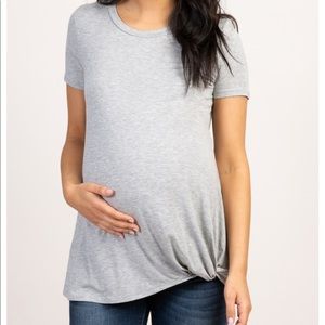 Maternity: Gray Short Sleeve Knot Top